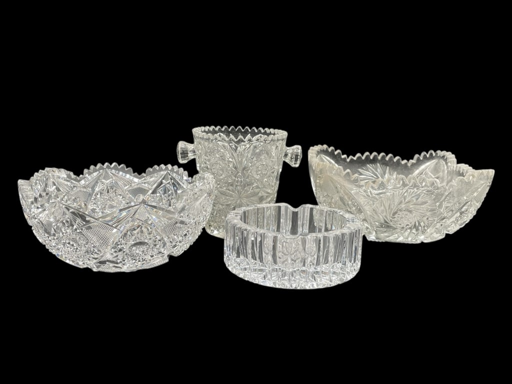 4 CUT CRYSTAL SERVING PIECES BOWLS AND ICE BUCKET (1 of 5)