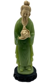ASIAN-STYLE FIGURINE OF ELDER HOLDING BUDDHA 11"