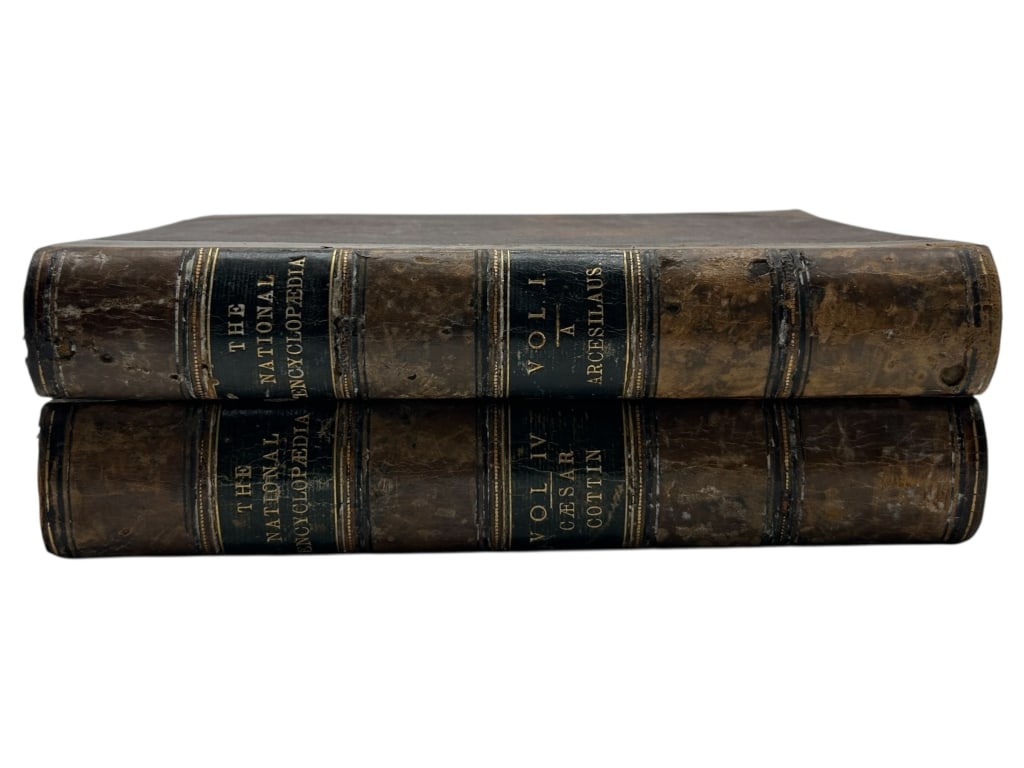 PAIR OF ANTIQUE LEATHER-BOUND ENCYCLOPEDIA'S 10" (1 of 6)