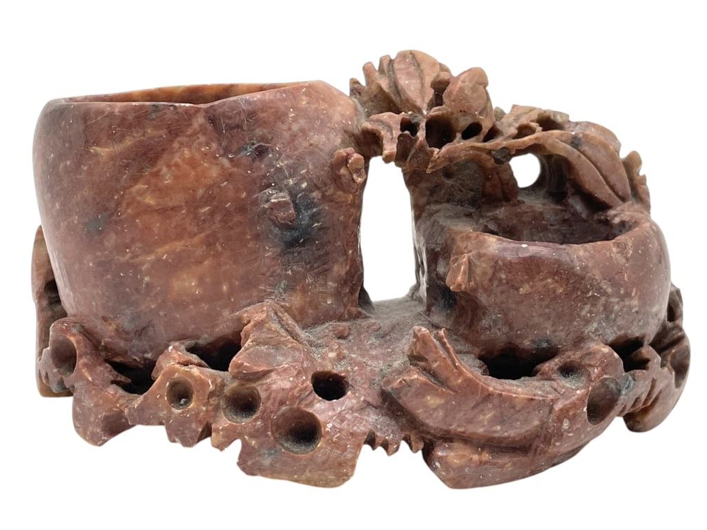 CHINESE SOAPSTONE CARVED RED INKWELL POT 4.5" (1 of 6)