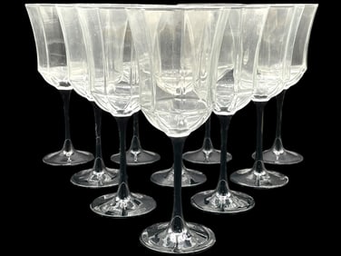 BLACK STEM RETRO WINE GLASSES SET OF 10