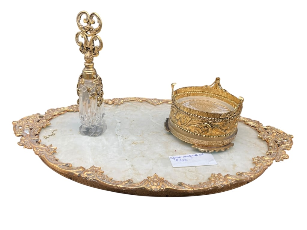 VINTAGE 3 PIECE ORNATE GILT VANITY TRAY (1 of 3)