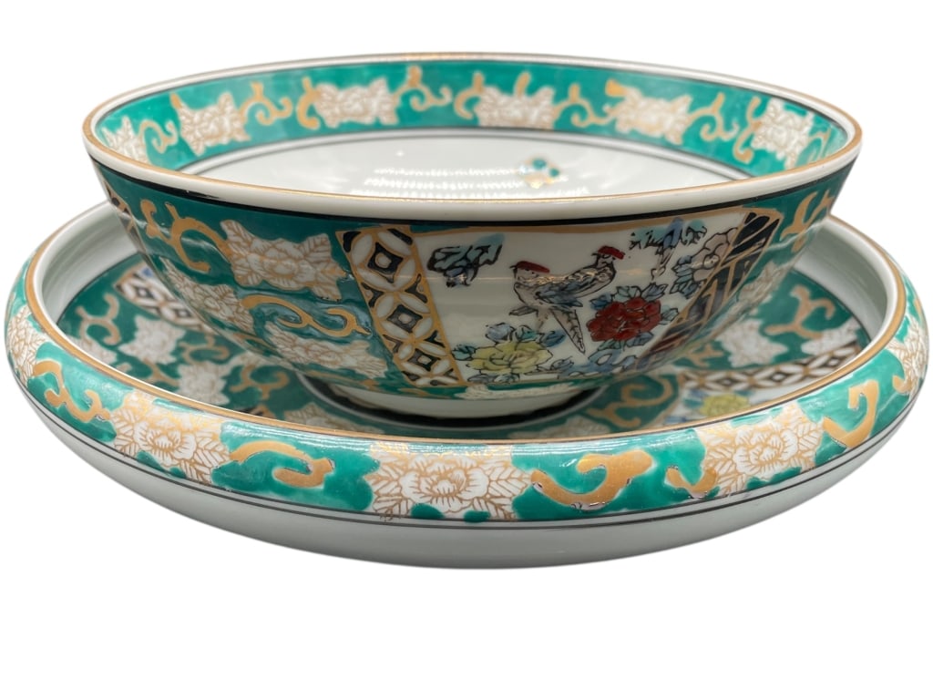 GOLD IMARI PORCELAIN BOWL AND UNDERPLATE (1 of 4)