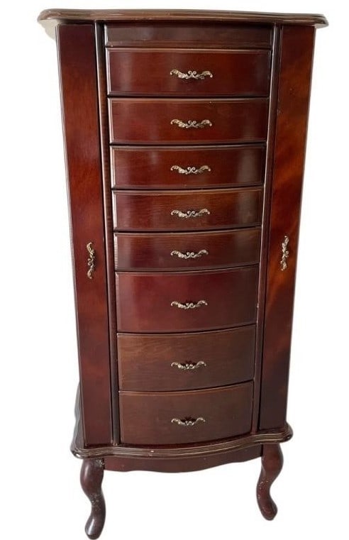 WOODEN JEWELRY CHEST WITH MIRROR AND 8 DRAWERS 40" (1 of 4)