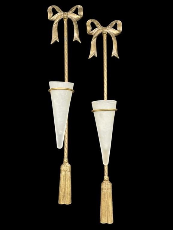 PAIR OF BRASS WALL SCONCES WITH BOW MOTIF 21" (1 of 5)