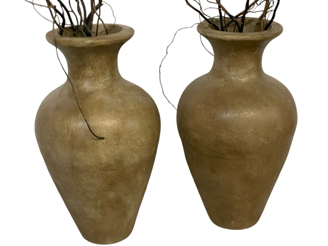 PAIR OF PLASTER URN FLOOR VASES 24": PAIR OF URN FLOOR VASES -PLASTER MATERIAL -24" H X 12" D APPROX EACH -VERY HGOOD PRE OWNED CONDITION -DP101424