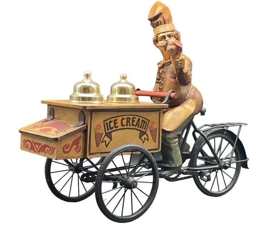 ICE CREAM VENDOR FIGURAL BICYCLE CART DECOR 23" (1 of 4)