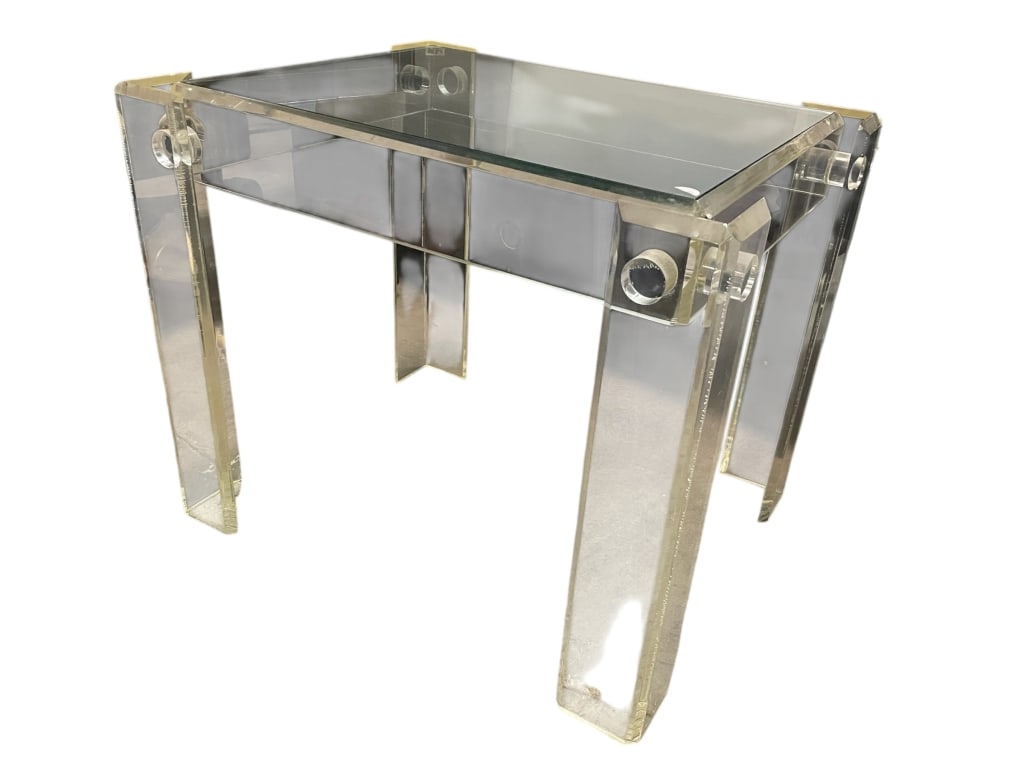 LUCITE W GLASS TOP MODERN SIDE TABLE 26" (1 of 4)