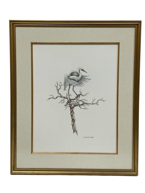 1985 LAURIE BENSON CRANE BIRD PRINT 24.5" (1 of 3)