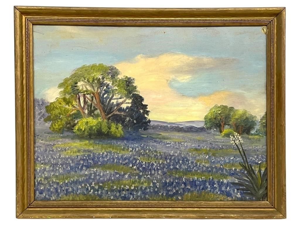 A. WALKER  LANDSCAPE BLUEBONNET FIELD PAINTING 25" (1 of 5)