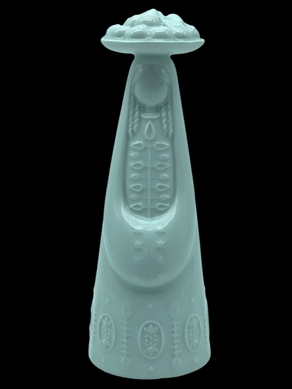 HAVILAND LIMOGES WOMAN W FRUIT BASKET FIGURINE 9": JEAN-JACQUES PROLONGEAU FOR HAVILAND LIMOGES “WOMAN WITH FRUIT BASKET” FIGURINE — Exquisite white porcelain sculpture designed by Jean-Jacques Prolongeau for Haviland Limoges, France. This m