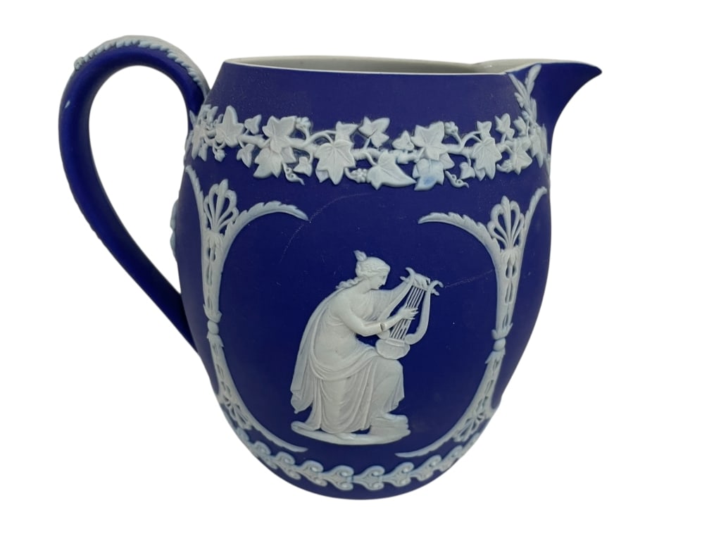BLUE JASPERWARE CREAMER WITH CLASSICAL FIGURE (1 of 3)