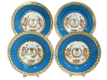 SET OF 4 SEVRES PORCELAIN PLATES 9"