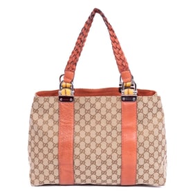 GUCCI MEDIUM BAMBOO BAR  MONOGRAM TOTE