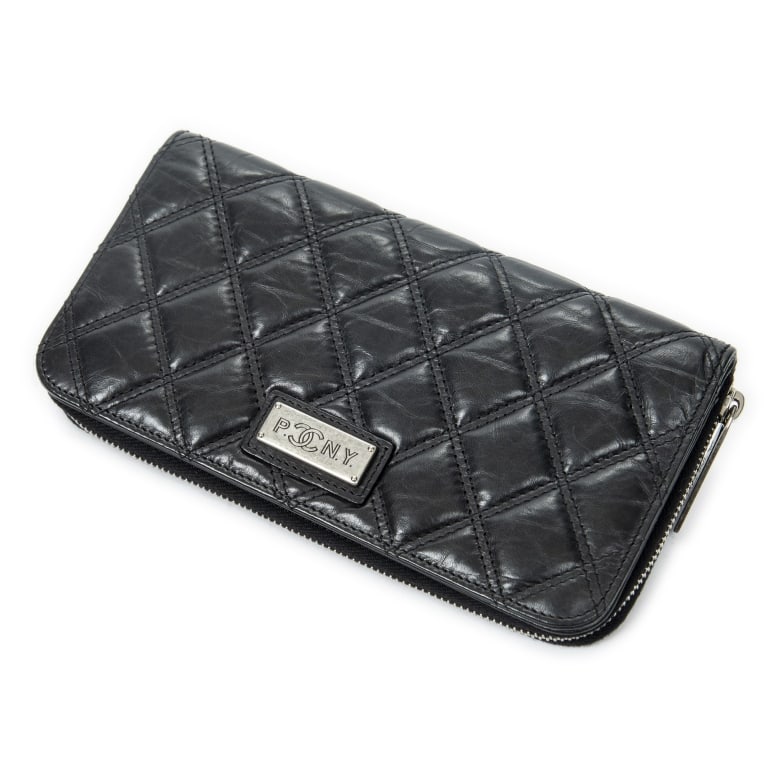 CHANEL CC PARIS NEW YORK ZIP AROUND WALLET: Chanel CC Paris New York Zip Around Wallet Black Double Quilted Stitch Leather Silver * COLOR: Black * PRODUCTION CODE: 10756070 (2005-2006) * INCLUDED: ""Sticker, Card" 18*9.5*2cm * CONDITION: A * (3
