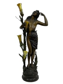 A. MOREAU ART NOUVEAU BRONZE FIGURAL LAMP 40"