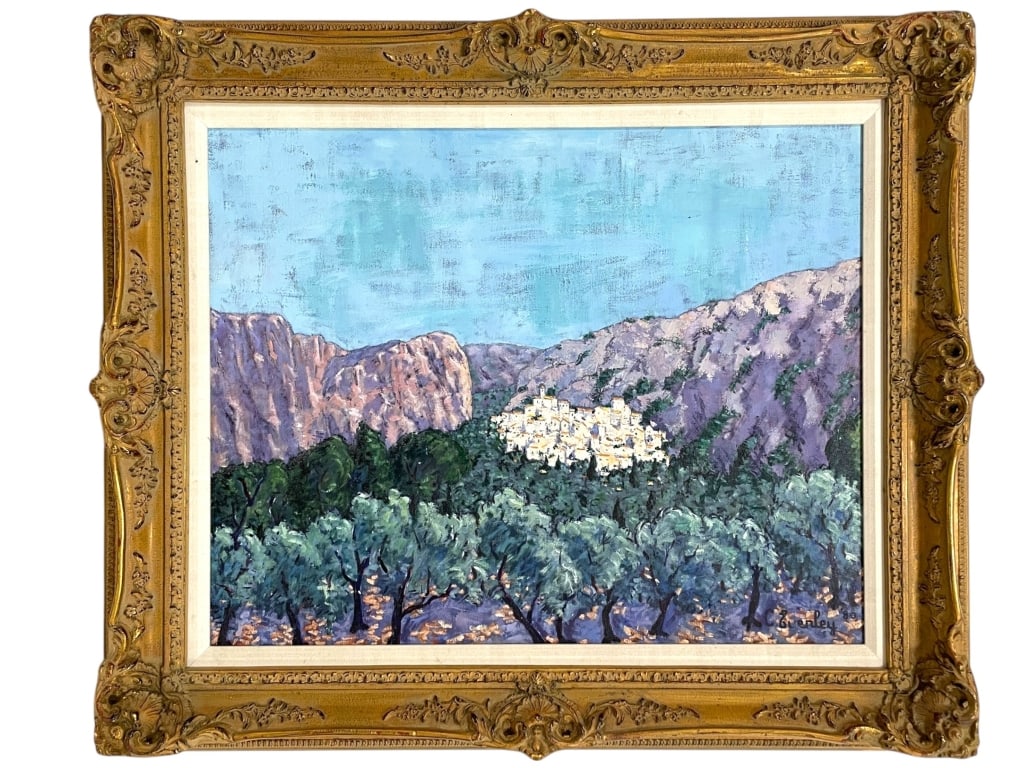 CECIL EVERLEY LUCERNE LANDSCAPE PAINTING 39": CECIL EVERLEY LUCERNE FRENCH LANDSCAPE PAINTING 39" X 33" APPROX-Oil on canvas landscape titled “Lucerne,” signed lower right by Cecil Everley. This luminous French landscape depicts a