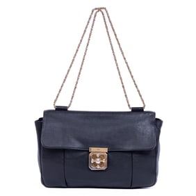 CHLOÉ ELSIE DARK BLUE SMOOTH CALFSKIN SATCHEL
