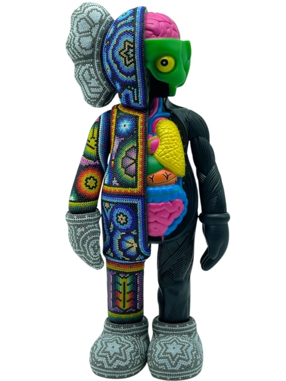 CHROMA COMPANION BEADED HUICHOL FIGURE 14": COMPANION “DISSECTED” BEADED HUICHOL STYLE FIGURE – 14” CUSTOM ART SCULPTUREOutstanding handcrafted beaded reinterpretation of the iconic Dissected Companion, executed in the