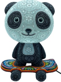 CHROMA HUICHOL BEADED PANDA LIGHT SCULPTURE 11"