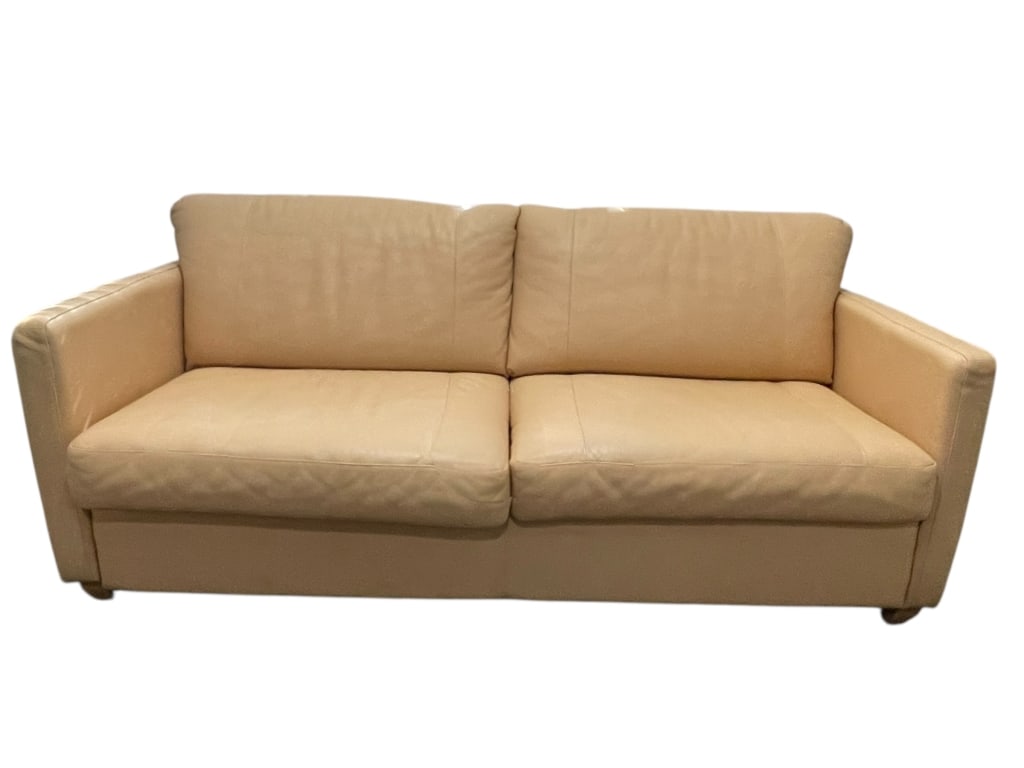 CONTEMPORARY TAN LEATHER SLEEPER SOFA 77" (1 of 9)