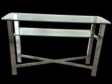 CHROME AND GLASS TWO-TIER MEDIA CONSOLE TABLE 50"