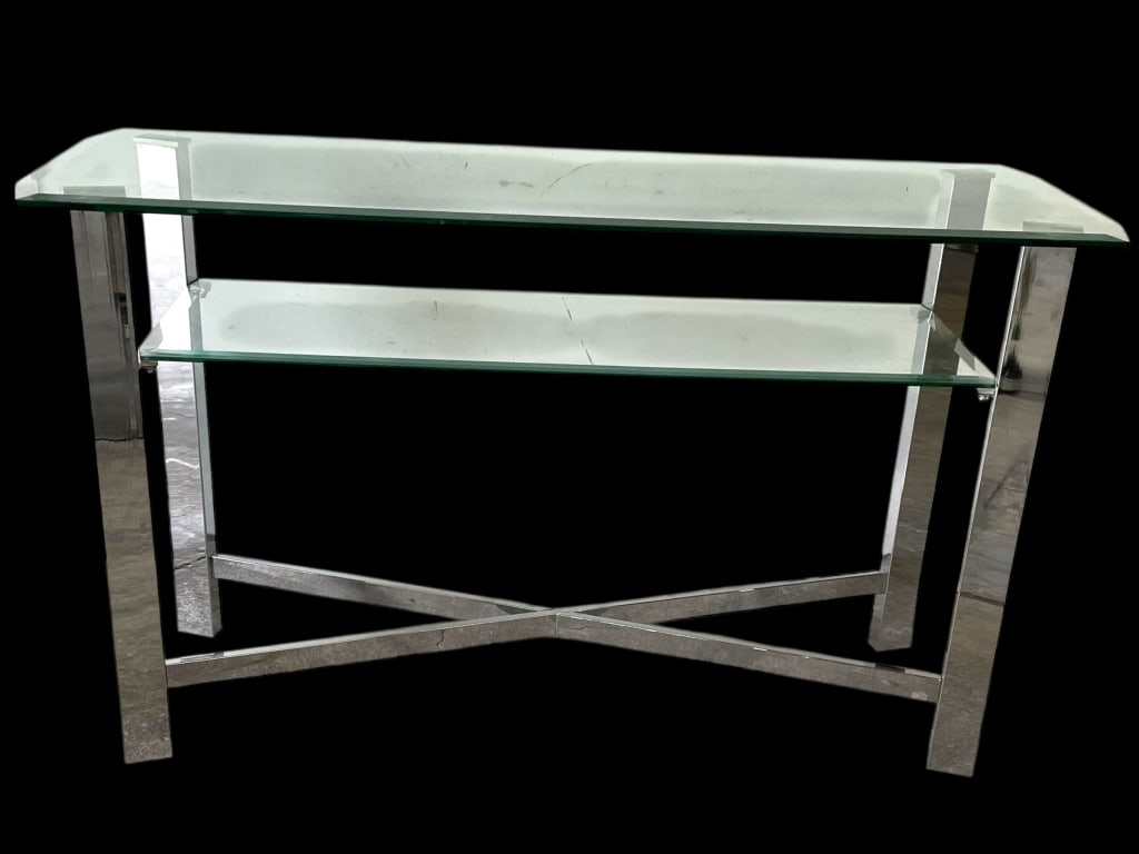 CHROME AND GLASS TWO-TIER MEDIA CONSOLE TABLE 50" (1 of 7)