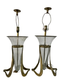 ART DECO STYLE BRASS & GLASS TABLE LAMPS 29"
