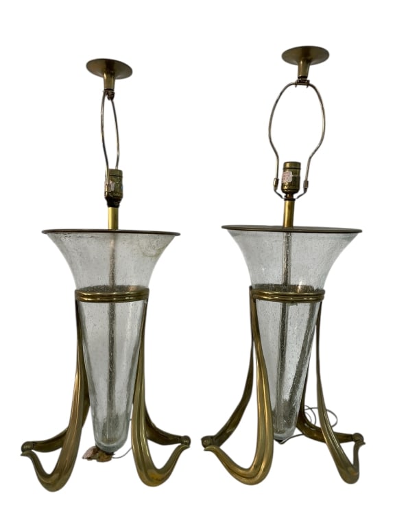 ART DECO STYLE BRASS & GLASS TABLE LAMPS 29" (1 of 5)
