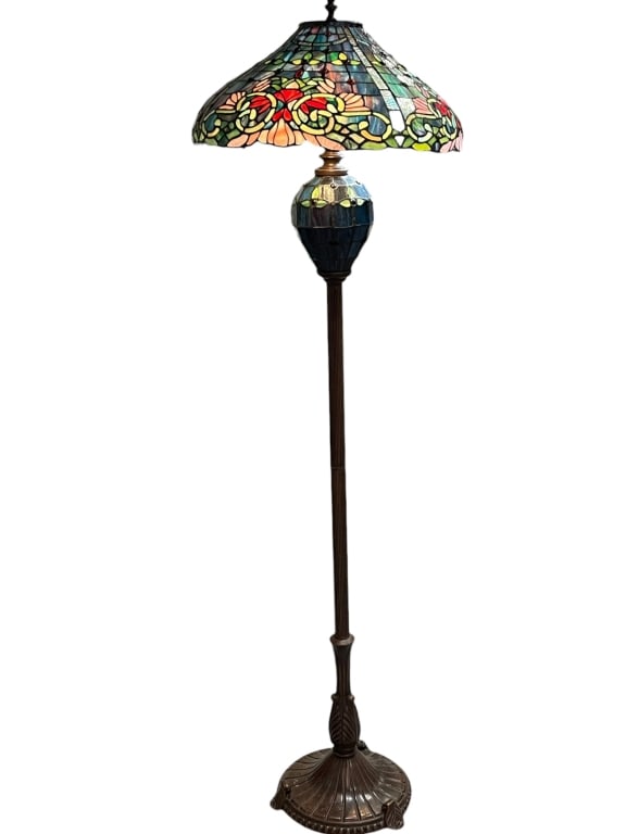 TIFFANY STYLE FLORAL LEAD GLASS FLOOR LAMP 64" (1 of 7)