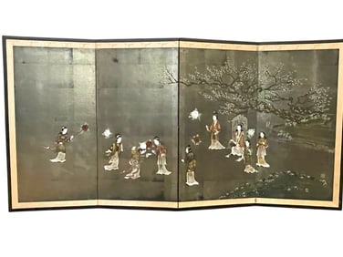 ANTIQUE ASIAN FOUR-PANEL FOLDING SCREEN 72"