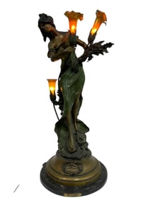 LADY WITH WHEAT AFTR  MOREAU BRONZE TABLE LAMP 38"