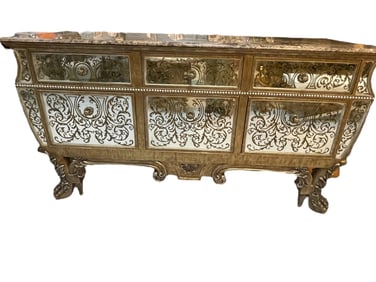 VENETIAN STYLE MIRRORED CABINET W MARBLE TOP 70"