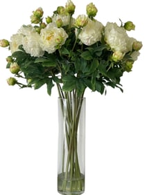 FAUX FLORAL ARRANGEMENT WHITE BLOOMS W VASE 38"