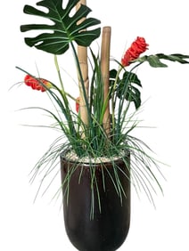 LARGE TROPICAL FAUX PLANT ARRANGEMENT IN PLANTER