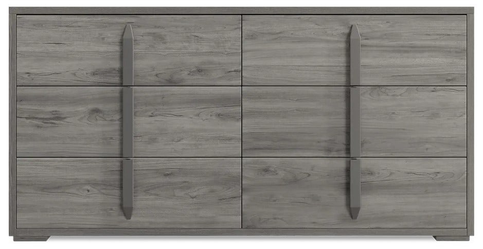 FABELLI ITALIAN MODERN SIX-DRAWER DRESSER 65": FABELLI ITALIAN MODERN SIX-DRAWER DRESSER IN HIGH GLOSS GRAY WOOD GRAIN FINISH -Clean-lined contemporary dresser by Fabelli, made in Italy, featuring six spacious soft-close drawers for smooth and qui