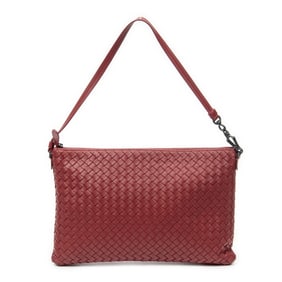 BOTTEGA VENETA ZIP FLAT SHOULDER BAG RED INTRECCIA