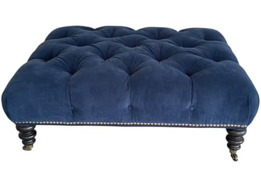 DEEP BLUE BUTTON-TUFTED UPHOLSTERED OTTOMAN