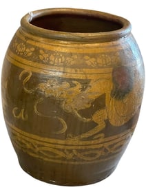 LARGE ANTIQUE ASIAN DRAGON POTTERY PLANTER 29"