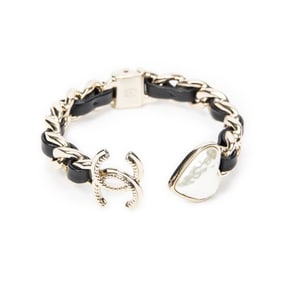 CHANEL CC HEART CHAIN LINK CUFF BRACELET