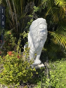 PAIR OF GRAND STONE LION GARDEN STATUES 50"