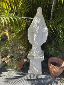 CLASSICAL GARDEN MADONNA STATUE ON PEDESTAL 58"
