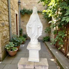 CLASSICAL GARDEN MADONNA STATUE ON PEDESTAL 58"