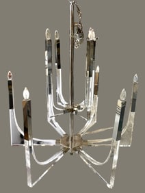 LARGE MID MOD LUCITE AND CHROME CHANDELIER 42"