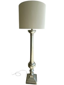 CONTEMPORARY SILVER FLOOR LAMP WITH DRUM SHADE 65"