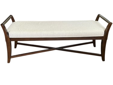 BERNHARDT IVORY UPHOLSTERED WOOD BENCH