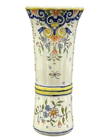 A. BRETON QUIMPER FRENCH FAIENCE FLORAL VASE 9"