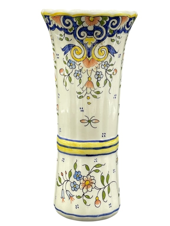 A. BRETON QUIMPER FRENCH FAIENCE FLORAL VASE 9" (1 of 7)