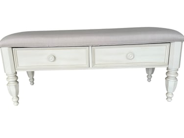 FRENCH COUNTRY  IVORY UPHOLSTERED STORAGE BENCH