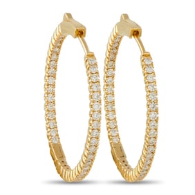 14K YELLOW GOLD 1.30CT DIAMONDHOOP EARRINGS